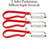 Mikasso 3 Adet Silikon Saplı Metal Yan Soyacak Patates Sebze Paslanmaz Çelik Sebze Soyacak Kırmızı