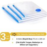 Mikasso (3 Adet) Vakumlu Poşet Seti 70 cm x 100 cm (Büyük Boy) Yastık, Battaniye, Elbise Vakumlu Hurç Plasti