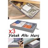 Mikasso 3 Adet - Yatak Altı Baza Hurcu Fermuarlı Saklama Çantası Gri 80X20X50CM Nefes Alabilen Kumaş Gri Um