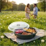 Mikasso 3 Bölmeli Kapaklı Mikrodalga Saklama Kabı, Beslenme Kabı 21 x 21 x 5 (H) cm Plastik Gri