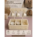 Mikasso 3 Bölmeli Plastik Rattan Organizer Kahve Fincanlık Takı ve Aksesuar Düzenleyici Çok Amaçlı Sepet 24X - Çok Renkli