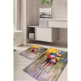 Mikasso 3 Boyutlu Kaymaz Taban Yıkanabilir 2'li Set Banyo Halısı Paspas Klozet Takımı KT-KZHP-676 Polyester - Çok Renkli