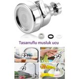 Mikasso 3 Fonksiyonlu Mutfak Lavabo Başlığ Krom - 360 Derece Döner Musluk Ucu