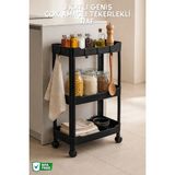 Mikasso 3 Katlı Geniş, Tekerlekli Düzenleyici Raf, Çok Amaçlı Tekerlekli Organizer Plastik Siyah Modern - Çok Renkli
