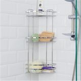 Mikasso 3 Katlı Köşe Banyo Rafı - Krom Kaplama - Banyo Organizer Metal Metalik - Çok Renkli