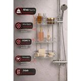 Mikasso 3 Katlı Krom Yapışkanlı Banyo Rafı, Şampuanlık Duş Düzenleyici, Metal Banyo Duvar Askısı Metal Bej - Çok Renkli