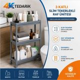 Mikasso 3 Katlı Slim Tekerlekli Banyo Rafı Çok Amaçlı Raf Ünitesi Mutfak Rafı Dolap Düzenleyici Organizer-Si - Çok Renkli