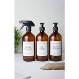 Mikasso 3 Lü Amber Cam Şişe 500ML Bulaşık Deterjanı Sıvı Sabun Mutfak Temizleyici Etiketli Cam Beyaz - Çok Renkli