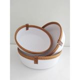 Mikasso 3 Lü Hasır Sepet 20X7/18X7/16X7CM Düzenleyici Dekorasyon Sunum Mutfak Banyo Organizer (Beyaz Bakır) - Çok Renkli