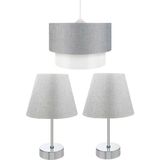 Mikasso 3 Lü Set Avize ve Komodin Üstü Abajur Metal Gri - Çok Renkli
