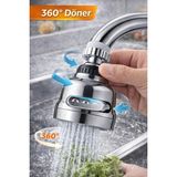 Mikasso 3 Modlu 360 Derece Döner Krom Musluk Başlığı Su Tasarruflu Mutfak Çeşme Evye ve Lavabo Batarya Ucu
