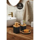 Mikasso 3 Parça Ahşap Desenli Bohem Tarzı Banyo Seti Siyah (Sıvı Sabunluk, Katı Sabunluk, Diş Fırçalık) Akri - Çok Renkli
