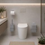 Mikasso 3 Parça Banyo Seti Metal Stantlı Çöp Kovalı Wc Kağıtlık ve Tuvalet Fırçası Kare Metal Gri - Çok Renkli