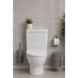 Mikasso 3 Parça Banyo Seti Metal Stantlı Çöp Kovalı Wc Kağıtlık ve Tuvalet Fırçası Yuvarlak Metal Gri - Çok Renkli