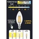 Mikasso 3 Renkli LED Filament Rustik Ampul 6W E14 C35 - Çok Renkli