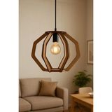 Mikasso 30 cm Geometrik Geçmeli Modern Ahşap Avize Mdf Lazer Kesim E27 Duy Uyumlu Ahşap 1 E27 Kahverengi Sal - Çok Renkli