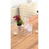Mikasso 30X19 cm Akrilik Dekoratif Sunum Tablası – Yuvarlak Ahşap Ayaklı Obje Sunum ve Parfüm Standı Akrilik - Çok Renkli