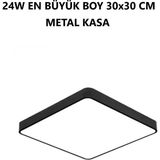Mikasso 30X30 cm Kare Sarı Işık Büyük Boy Tavana Sıfır Ev Ofis Işyeri Koridor Banyo Balkon Avizesi Mat Siyah - Çok Renkli