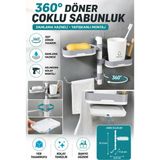 Mikasso 360° Döner Çoklu Sabunluk Duvara Yapışkanlı Damlama Hazneli Banyo Sabun Tutucu Gri Plastik Beyaz - Çok Renkli