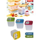 Mikasso 380 ml Alaska Buzdolabı Dondurucu Erzak Gıda Saklama Kabı 4'lü Set (4X380ML) Plastik Çok Renkli