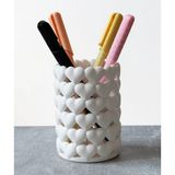 Mikasso 3D Baskı Kalp Desenli Gri Kalemlik - Masaüstü Dekoratif Kalem Tutucu Plastik Beyaz - Çok Renkli