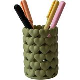 Mikasso 3D Baskı Kalp Desenli Gri Kalemlik - Masaüstü Dekoratif Kalem Tutucu Plastik Haki - Çok Renkli