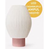 Mikasso 3D Baskı Modern Masa Lambası – Beyaz & Soft Pembe, LED Ampul Hediyeli Plastik Pembe - Çok Renkli