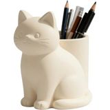 Mikasso 3D Baskı Şirin Kedi Kalemlik - Masaüstü Dekoratif Kalem Tutucu Plastik Bej - Çok Renkli