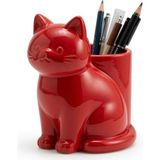 Mikasso 3D Baskı Şirin Kedi Kalemlik - Masaüstü Dekoratif Kalem Tutucu Plastik Kırmızı - Çok Renkli
