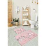 Mikasso 3D Dijital Baskılı Kaymaz Taban Yıkanabilir Ikili Banyo Takımı Klozet Takımı Polyester Pembe - Çok Renkli
