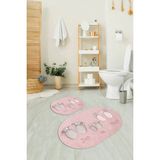 Mikasso 3D Dijital Baskılı Kaymaz Taban Yıkanabilir Oval Banyo Takımı Klozet Takımı Polyester Pembe - Çok Renkli