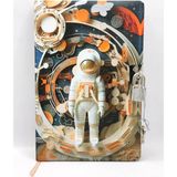 Mikasso 3D Görünümlü Hatıra Defteri (Günlük) Kilitli Defter 80 Yaprak - Turuncu Astronot Sert Düz Çizgili Or - Çok Renkli