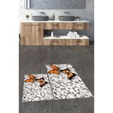 Mikasso 3D Kelebek Desenli Yıkanabilir Kaymaz Silinir Ikili Banyo Halısı Paspas Klozet Takımı Polyester Kahv - Çok Renkli