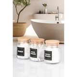 Mikasso 3'lü Ahşap Kapak Makyaj Pamuğu Kulak Pamuğu Düzenleyici Cam Saklama Kabı Organizer Banyo Seti 300ML - Çok Renkli