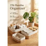 Mikasso 3'lü Bambu Sepet Astarlı Çok Amaçlı Saklama Kutusu, Pinterest Tarz Dikdörtgen Bambu Sepet Bambu Bej - Çok Renkli