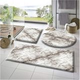 Mikasso 3'lü Banyo Halısı Peluş Post Halı Klozet Takımı Çizgili Kahve 50X70--50X50---50X50(YUVARLAK) Polyest - Çok Renkli