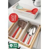Mikasso 3'lü Çekmece Içi Kaşıklık Sepet Organizer Plastik Beyaz