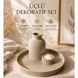 Mikasso 3'lü Dekoratif Set Vazo Tepsili Mumluk Seti Modern Minimalist Salon Banyo Masa Üstü Dekor Plastik Be - Çok Renkli
