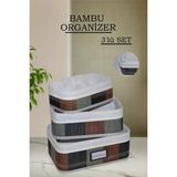 Mikasso 3'lü Desenli Bambu Saklama Sepeti – Naturel Astarlı Çok Amaçlı Düzenleyici Banyo Kozmetik Organizeri - Çok Renkli