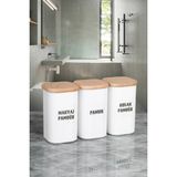 Mikasso 3’lü Etiketli Makyaj Pamuğu Kulak Pamuğu Organizeri Porselen Görünümlü Banyo Seti Beyaz 300 ml Belir - Çok Renkli