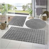 Mikasso 3'lü Kaymaz Taban Bubble Peluş Banyo Paspası 50X50(YUVARLAK)-50X50 ve 50X70 Açıkgrı Polyester Gri - Çok Renkli