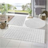 Mikasso 3'lü Kaymaz Taban Bubble Peluş Banyo Paspası 50X50(YUVARLAK)-50X50 ve 50X70 Beyaz Polyester Beyaz - Çok Renkli