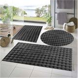 Mikasso 3'lü Kaymaz Taban Bubble Peluş Banyo Paspası 50X50(YUVARLAK)-50X50 ve 50X70 Koyugrı Polyester Çok Re - Çok Renkli