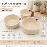 Mikasso 3'lü Organizer Sepet Mutfak Salon Oturma Odası Banyo Düzenleyicisi Jüt Sepet Polipropilen Krem - Çok Renkli
