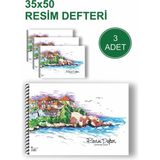Mikasso 3'lü Spiralli 35X50 Büyük Boy Karton Kapak Resim Defteri 15 Yaprak Karton Spiralli Çizgisiz Orta Boy - Çok Renkli