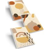 Mikasso 3'lü Spiralli Kareli Defter Seti - Autumn Series A5 (15X21CM) Karton Spiralli Kareli Orta Boy Beyaz - Çok Renkli
