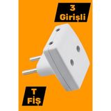 Mikasso 3'lü T Fiş Priz Golyat Çoklu Grup Priz Çoğaltıcı Üçlü Golyat Elektrik Prizi Beyaz