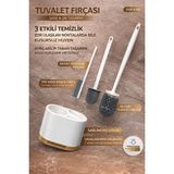 Mikasso 3’lü Tuvalet Fırçası Seti Silikon Uçlu Duvara Monte Klozet Fırçası Beyaz Plastik Beyaz - Çok Renkli
