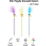 Mikasso 3’lü Tüylü Taşlı Versatil Kalem Seti – 0.7 mm Uçlu, Şık ve Renkli Tüylü Kalemler Turuncu - Çok Renkli