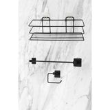Mikasso 3'lü Yapışkanlı Banyo Seti/banyo Rafı/uzun Havluluk/tuvalet Kağıtlığı Wc Metal Siyah - Çok Renkli